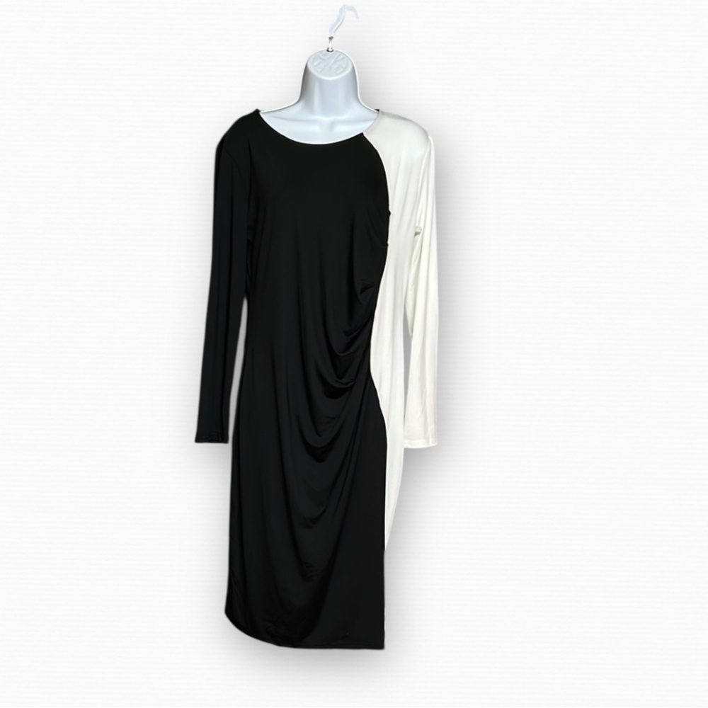 Elegant Black and White Long Sleeve Dress